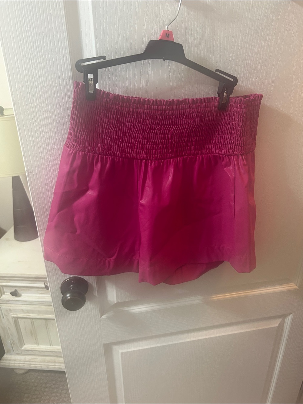 High-Rise Smocked Waist Fuchsia Women’s Shorts leather